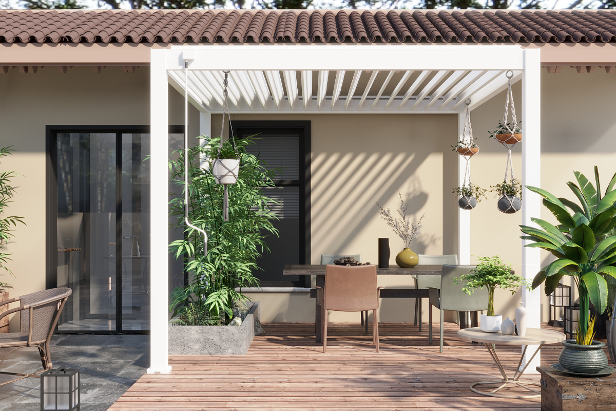 Overkapping Toronto met lamellendak - Wit - 400x360 cm- - - Tuindeco