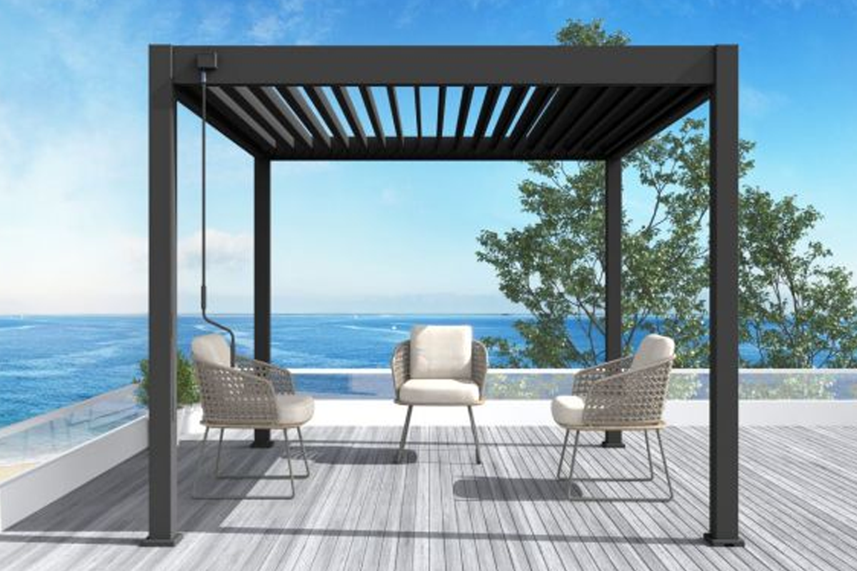 Overkapping Toronto met lamellendak - Antraciet - 300x300 cm- - - Tuindeco