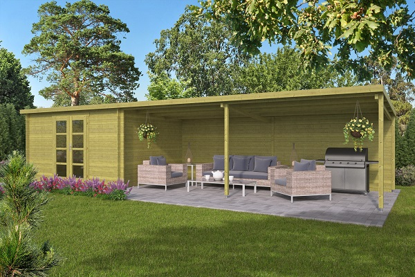 Blokhut Dave 400x300 cm + luifel 650 cm - Groen geïmpregneerd afbeelding