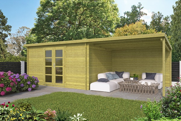 Blokhut Orlando 400x300 cm + luifel 300 cm - groen geïmpregneerd afbeelding 1
