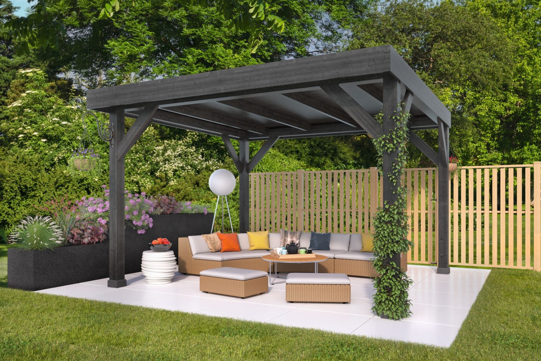 Overkapping Rijssen - Zwart 400x400cm incl. schroefpakket - Bouwpakket- Plat dak- - Tuindeco