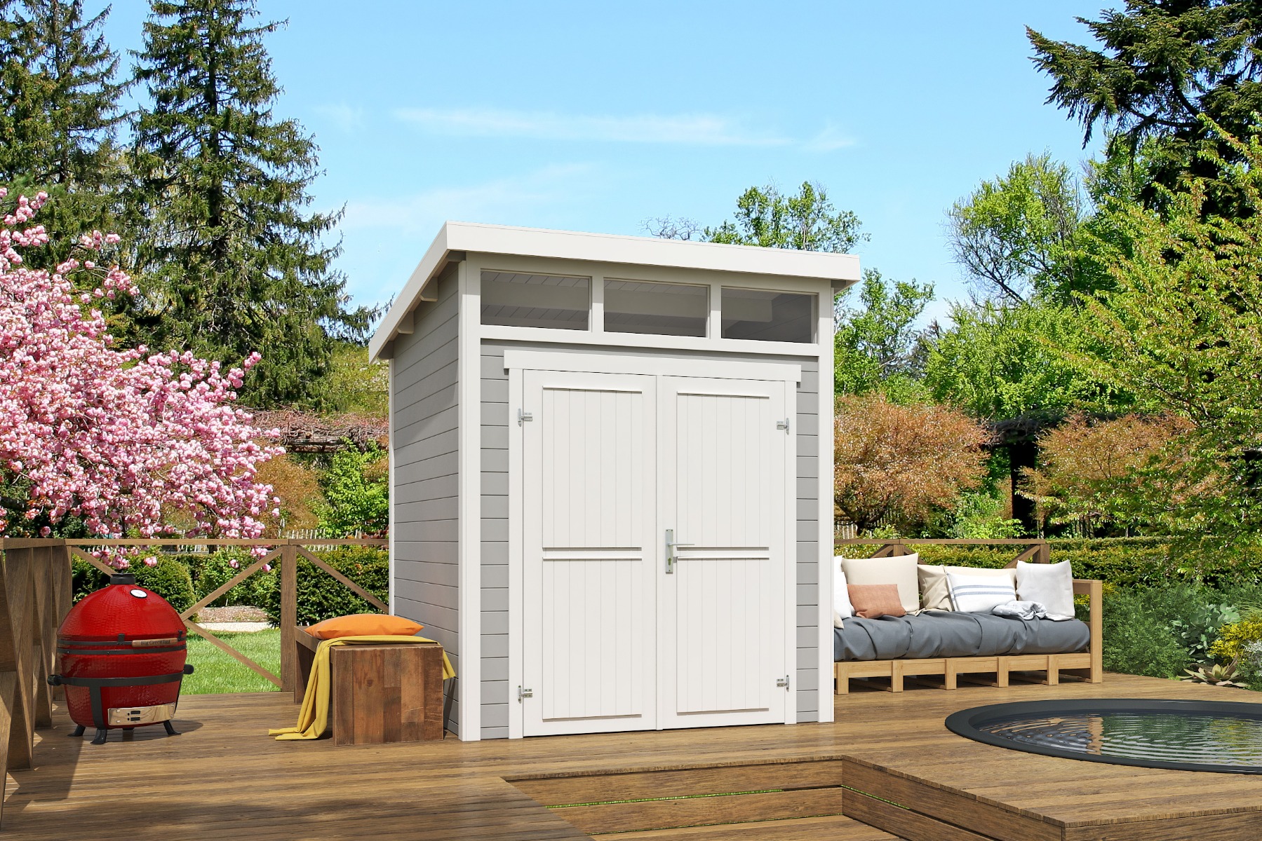 Tuinhuis Kibo 1 200x200 cm - Platinum Grey-Wit gecoat afbeelding 1