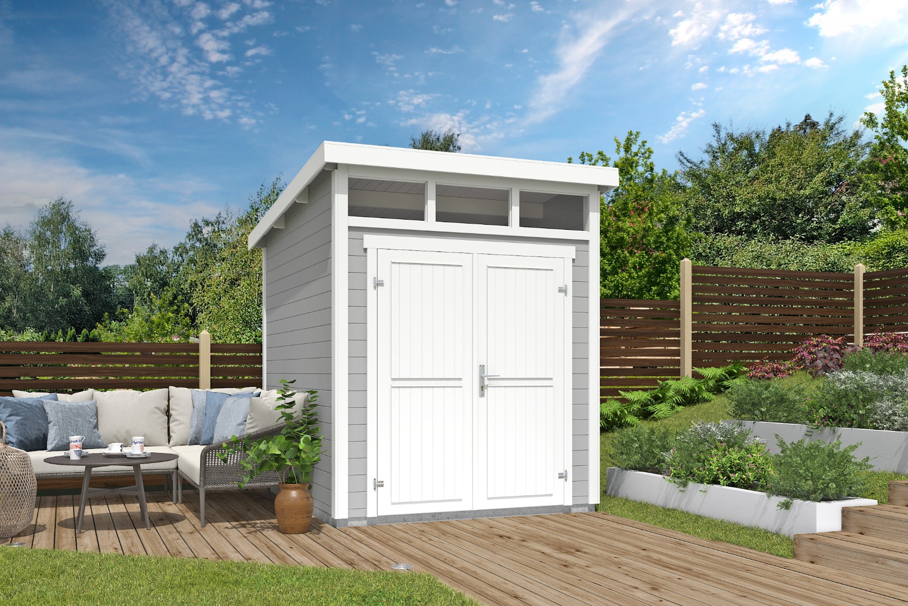 Tuinhuis Kibo 2 200x250 cm - Platinum Grey-Wit gecoat afbeelding 1