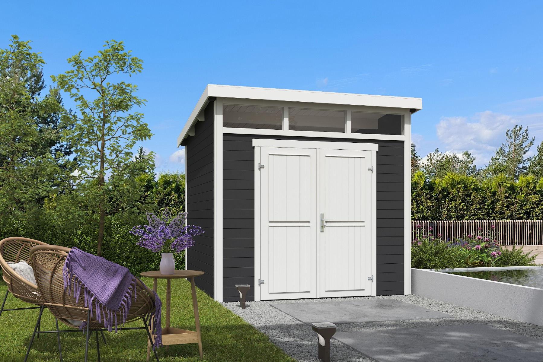 Tuinhuis Kibo 3 250x250 cm - Carbon Grey-Wit gecoat afbeelding 1