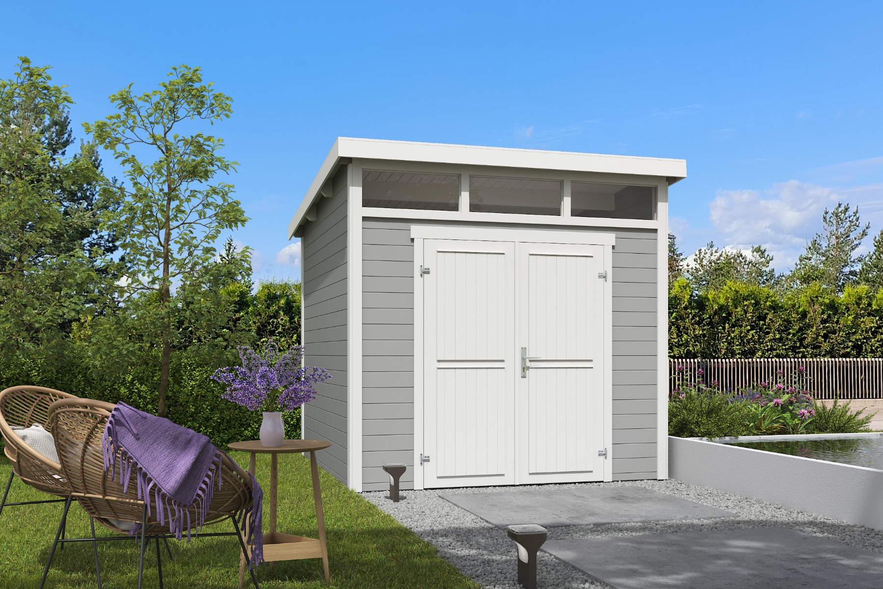 Tuinhuis Kibo 3 250x250 cm - Platinum Grey-Wit gecoat afbeelding