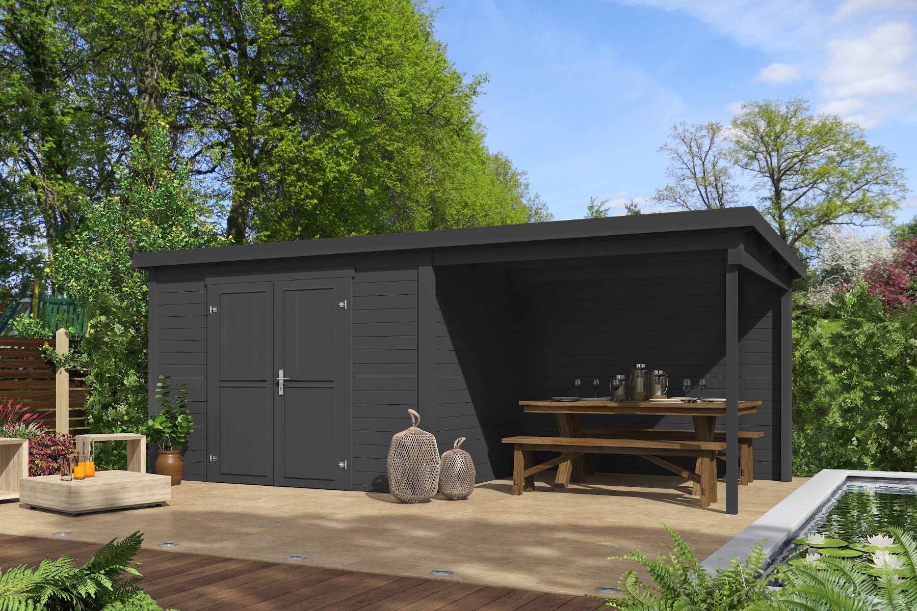 Tuinhuis Kjeld 550x250 cm - Carbon Grey gecoat afbeelding