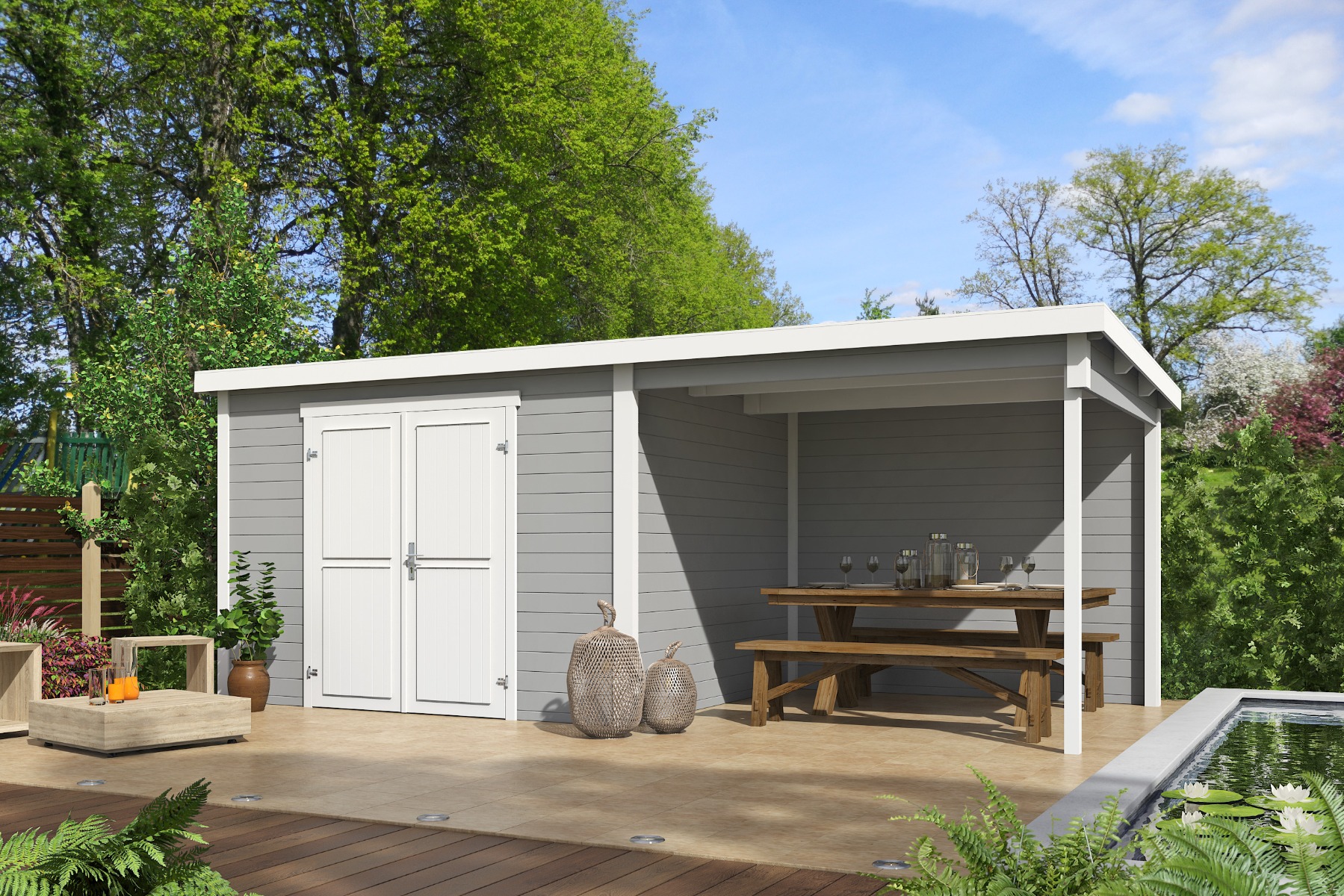 Tuinhuis Kjeld 550x250 cm - Platinum Grey-Wit gecoat afbeelding
