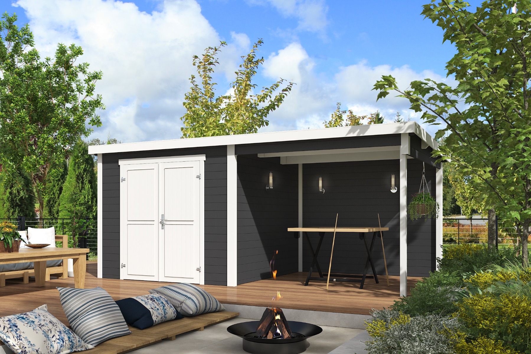Tuinhuis Lars 500x250 cm - Carbon Grey-Wit gecoat afbeelding