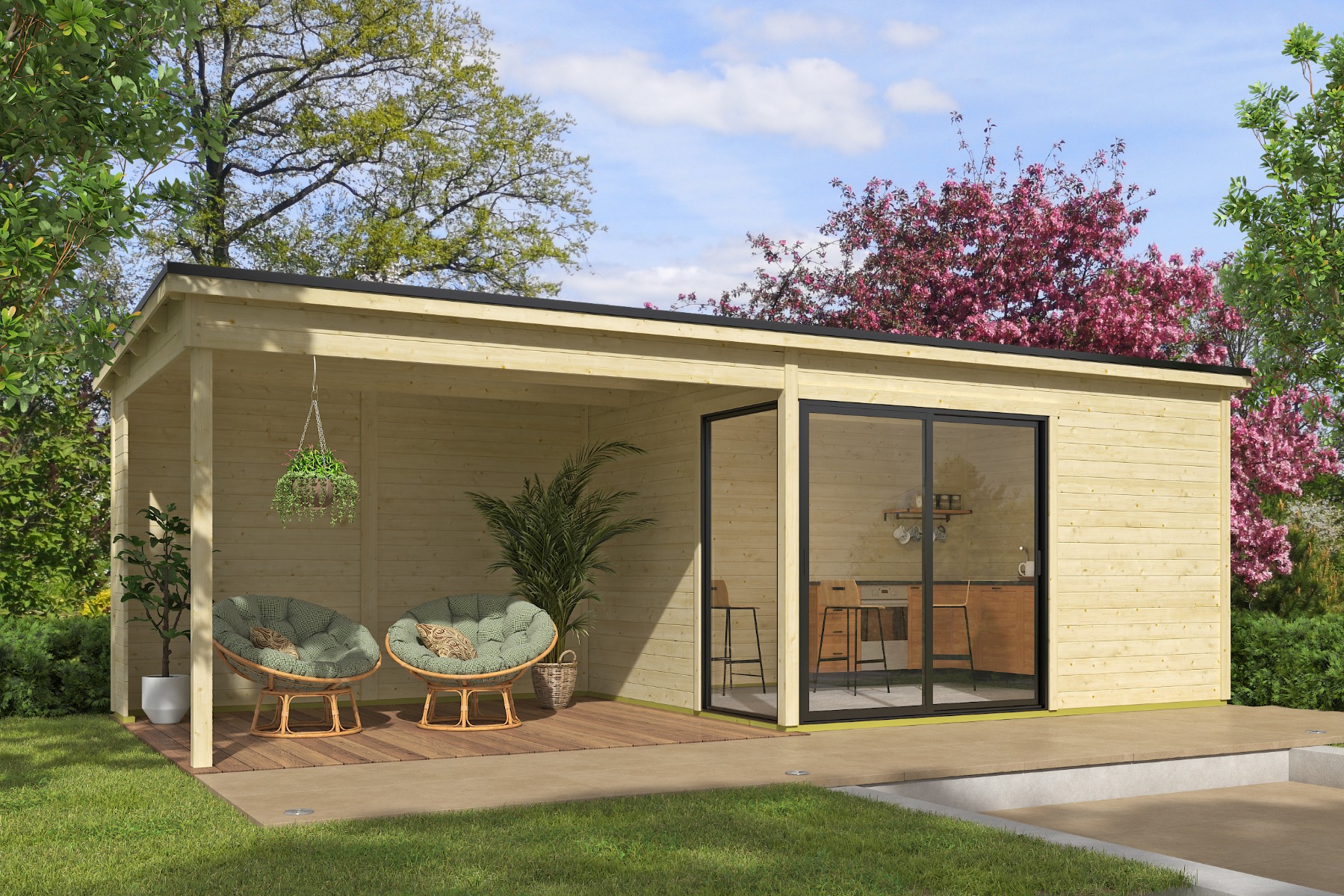 Tuinhuis Olivia 385x295 cm + 350 cm aanbouw afbeelding