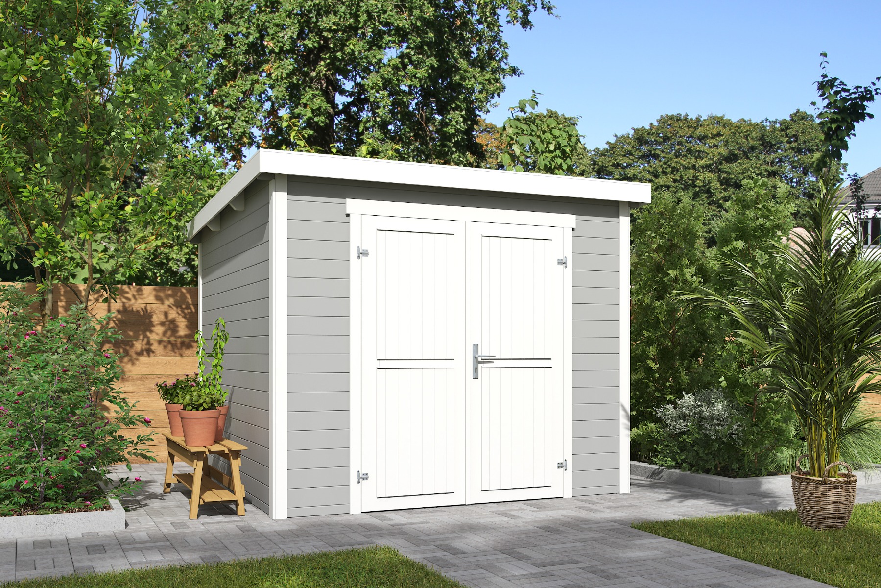 Tuinhuis Mila 250x250 cm - Platinum Grey-Wit gecoat afbeelding