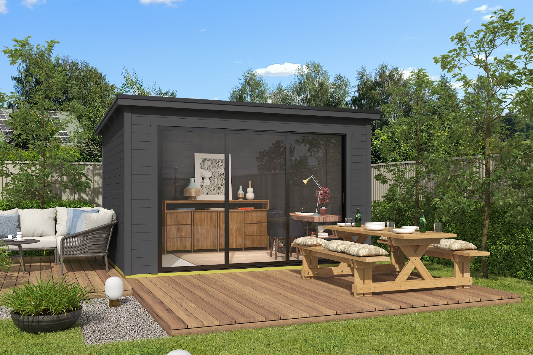 Tuinhuis Pernilla 385x295 cm - Carbon Grey gecoat afbeelding