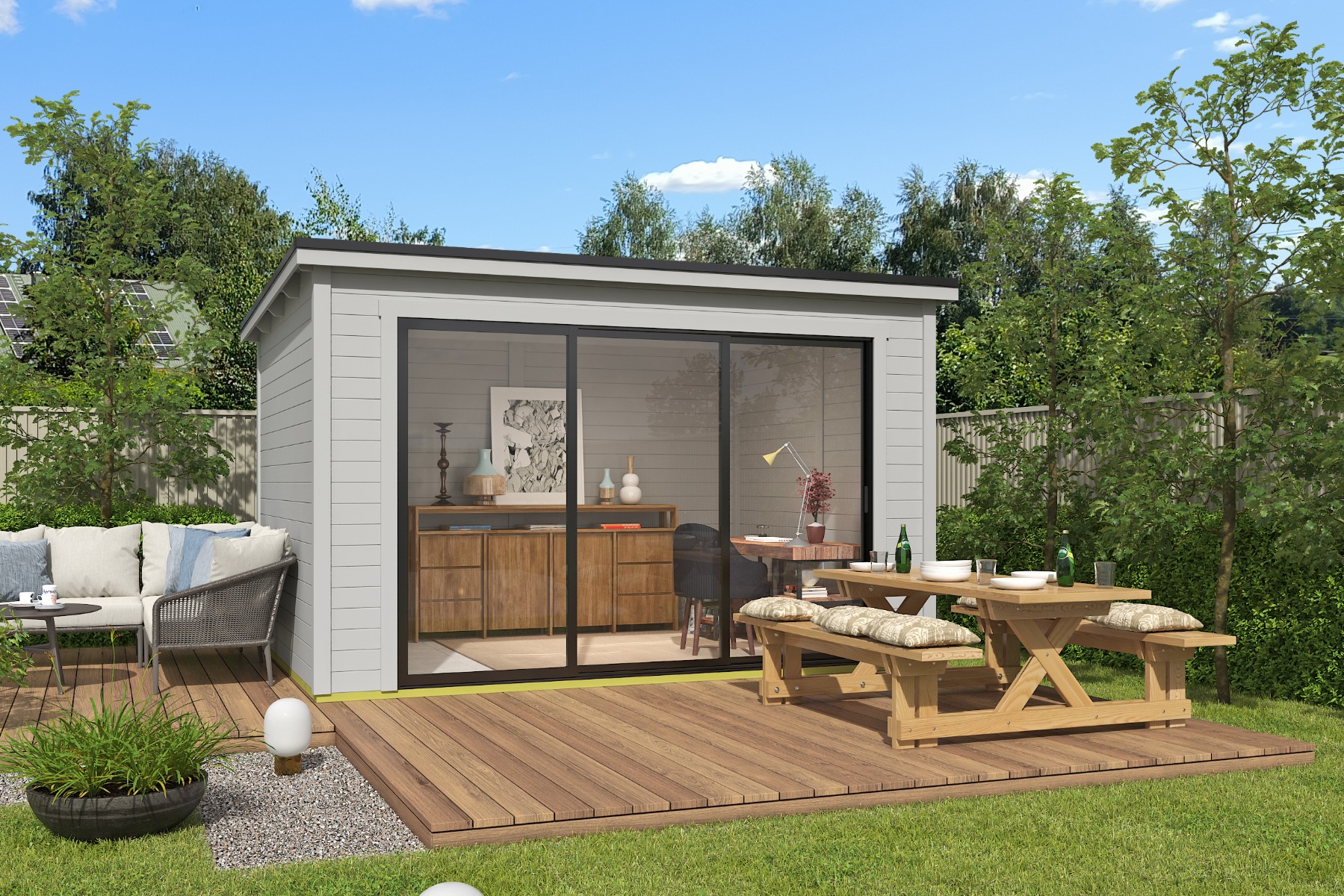 Tuinhuis Pernilla 385x295 cm - Platinum Grey gecoat afbeelding