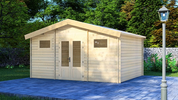 Actieblokhut Uranus 500x400 cm - licht verkleurd - ALLERLAATSTE STUK!- Zadeldak- Hout- Van Kooten - Van Kooten