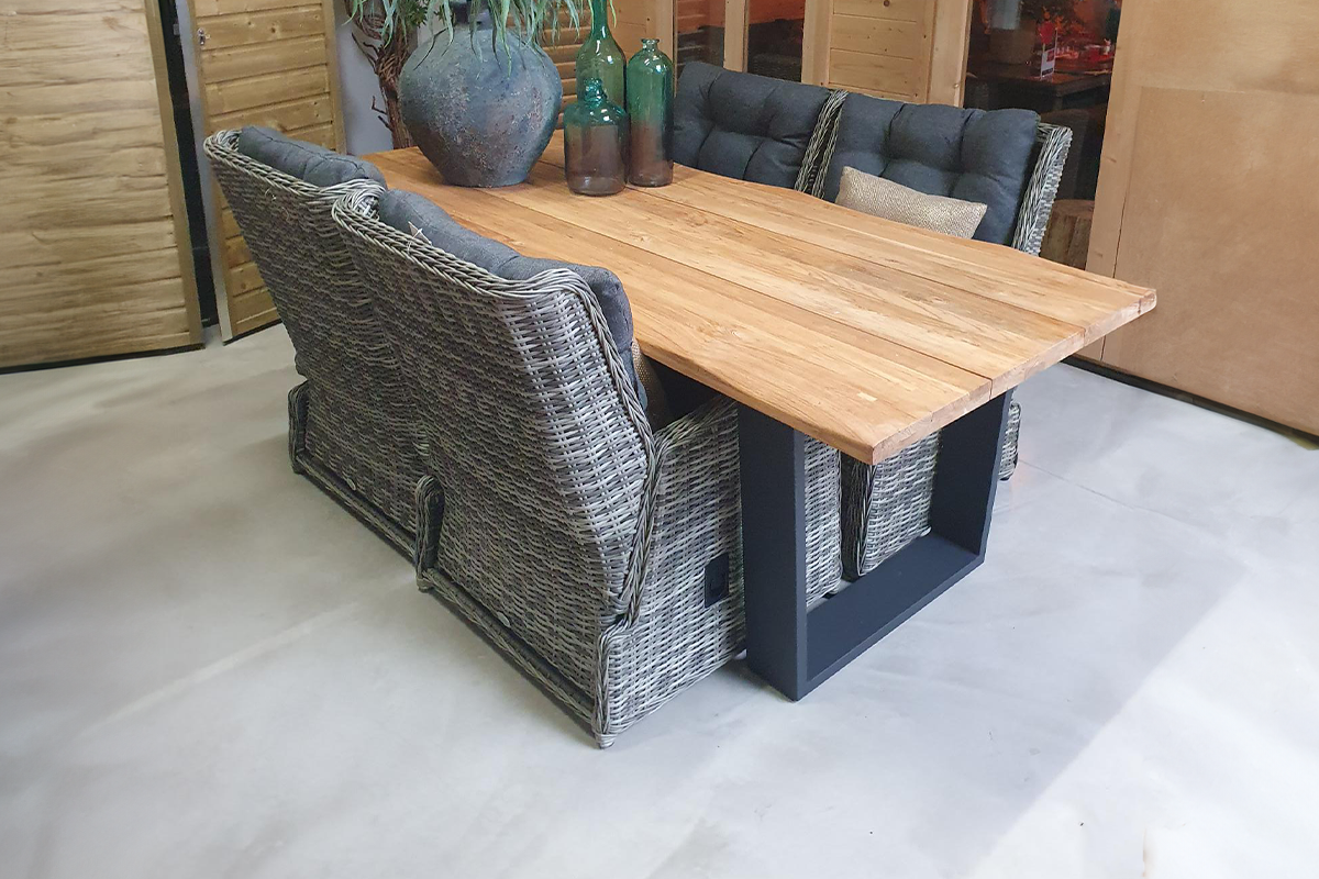 Tuinset Vinos - 4 verstelbare wicker stoelen met teakhouten tafel - Showmodel Wommelgem- - Steigerhout,Teak,Wicker- Sens-Line afbeelding