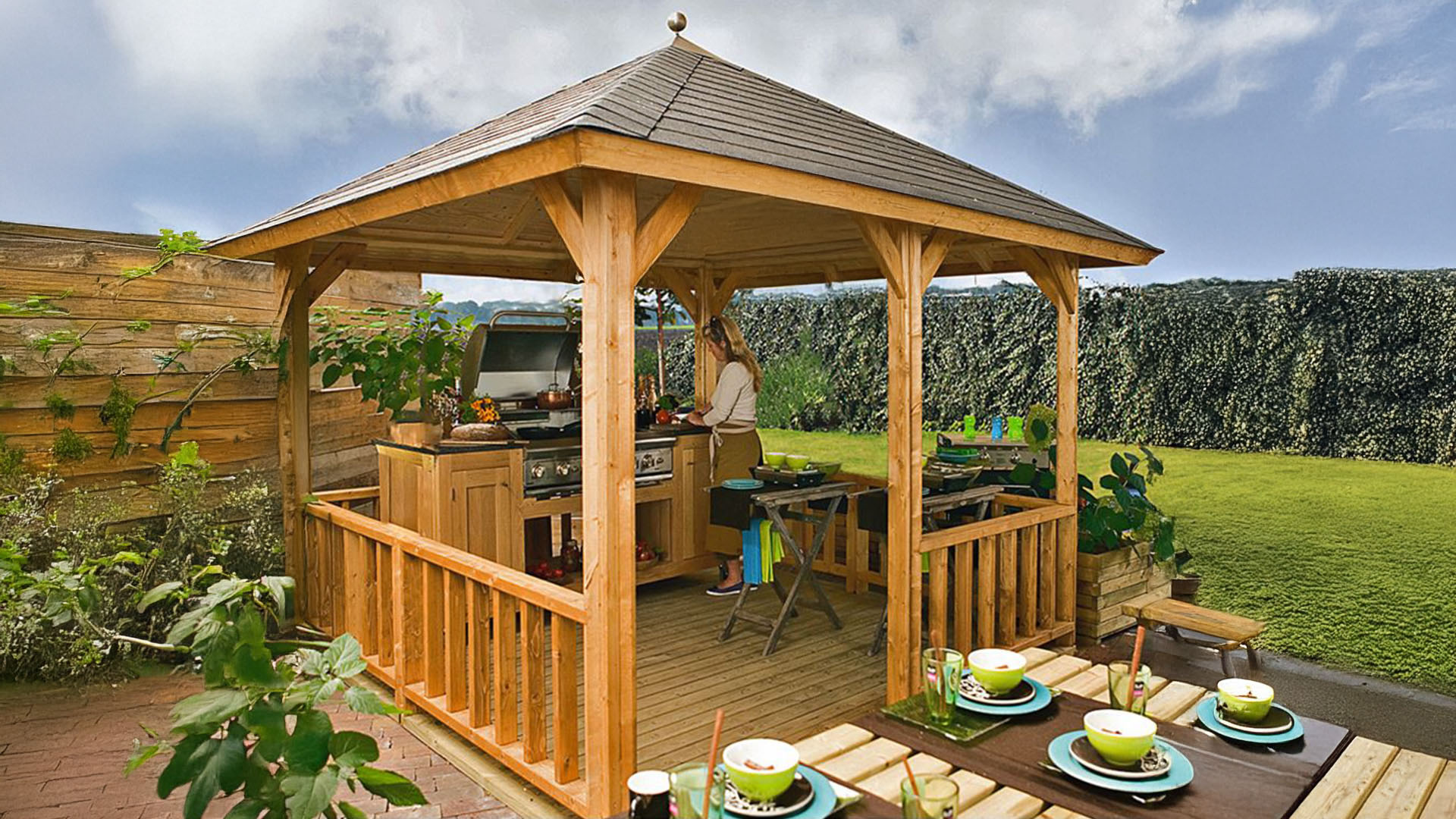 Lugarde VV8 Veranda 300x300 cm vurenhout blank- Puntdak- Onbehandeld vurenhout- Lugarde afbeelding