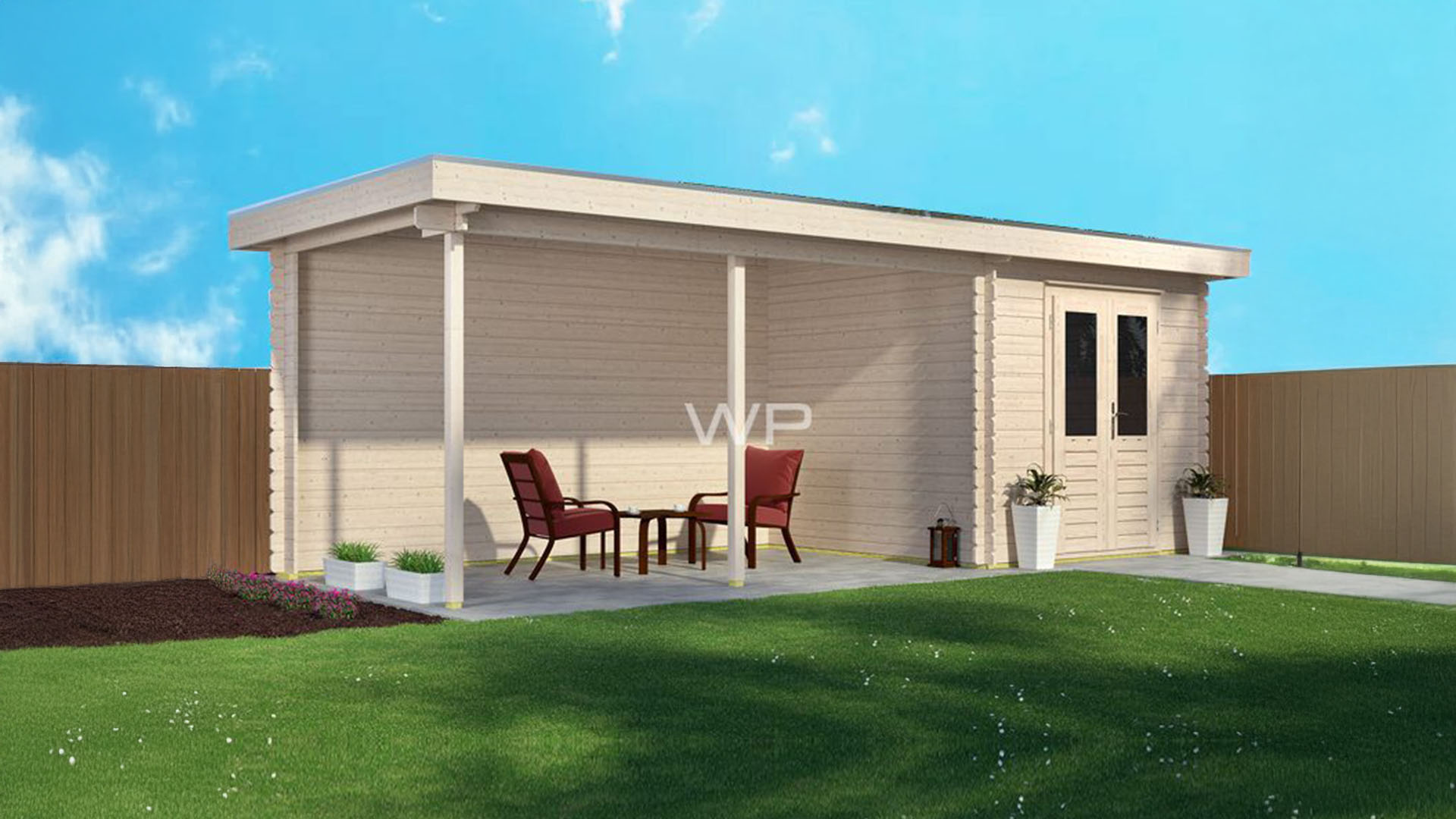 Woodpro Asselt Tuinhuis 800x300 cm 28 mm vuren blank- Plat dak- Onbehandeld vurenhout- Woodpro afbeelding