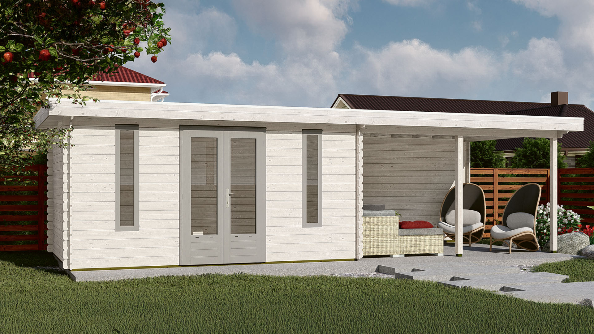 Woodpro Domburg Tuinhuis 850x300 cm 28 mm vuren blank- Plat dak- Onbehandeld vurenhout- Woodpro afbeelding
