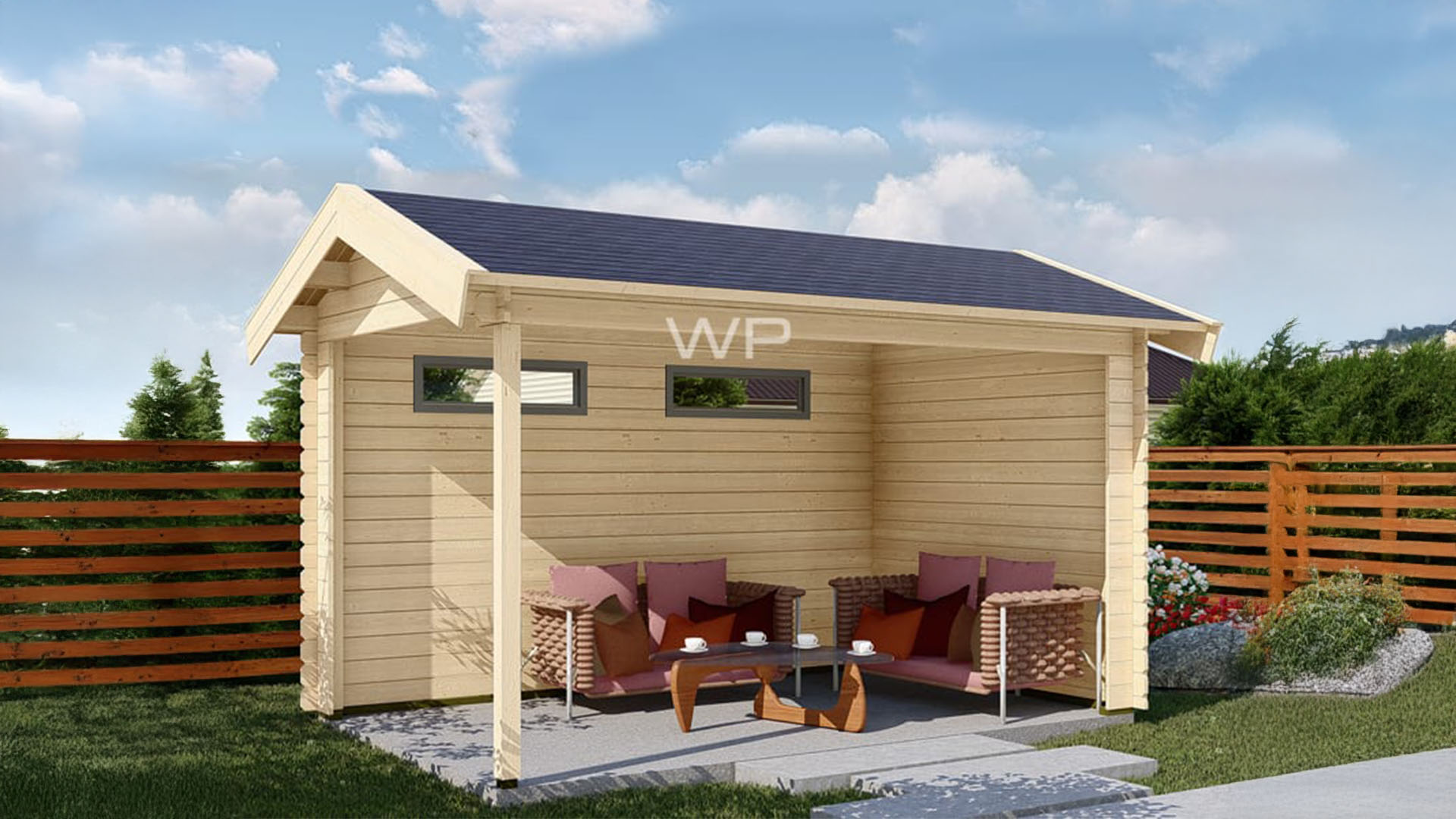 Woodpro Annen Overkapping 400x250 cm 28 mm vuren blank- Zadeldak- Onbehandeld vurenhout- Woodpro afbeelding