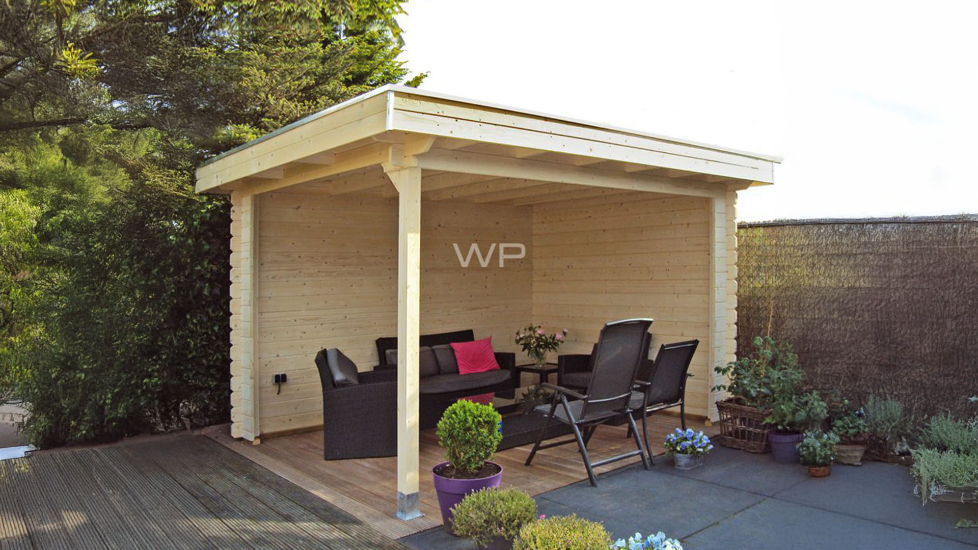 Woodpro Loil Overkapping 350x250 cm 28 mm vuren blank- Plat dak- Onbehandeld vurenhout- Woodpro afbeelding
