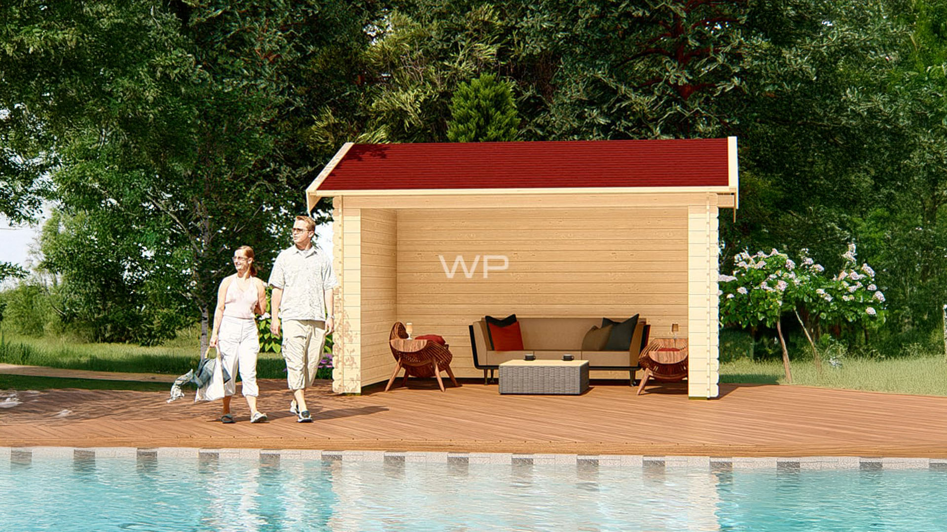 Woodpro Rheder Overkapping 400x300 cm 28 mm vuren blank- Zadeldak- Onbehandeld vurenhout- Woodpro afbeelding