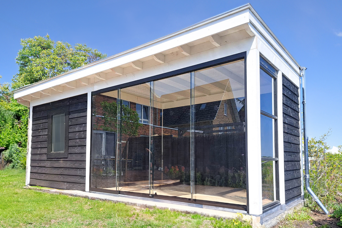 Glasschuifsysteem Luxe R2 (2-spoor) Breedte 200 cm Hoogte 224 cm Komgreep links van buitenaf gezien RAL 7016 SALE02130