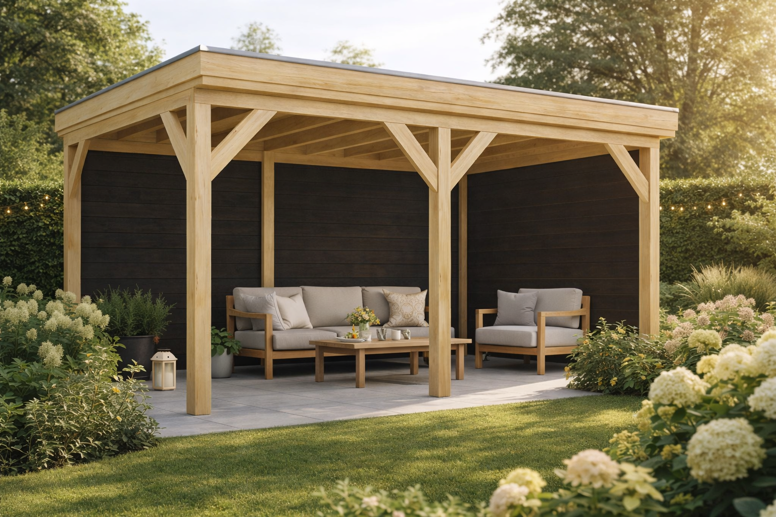 Overkapping Novo 450x300 cm Douglas met vuren rabat wanden (Incl. EPDM)