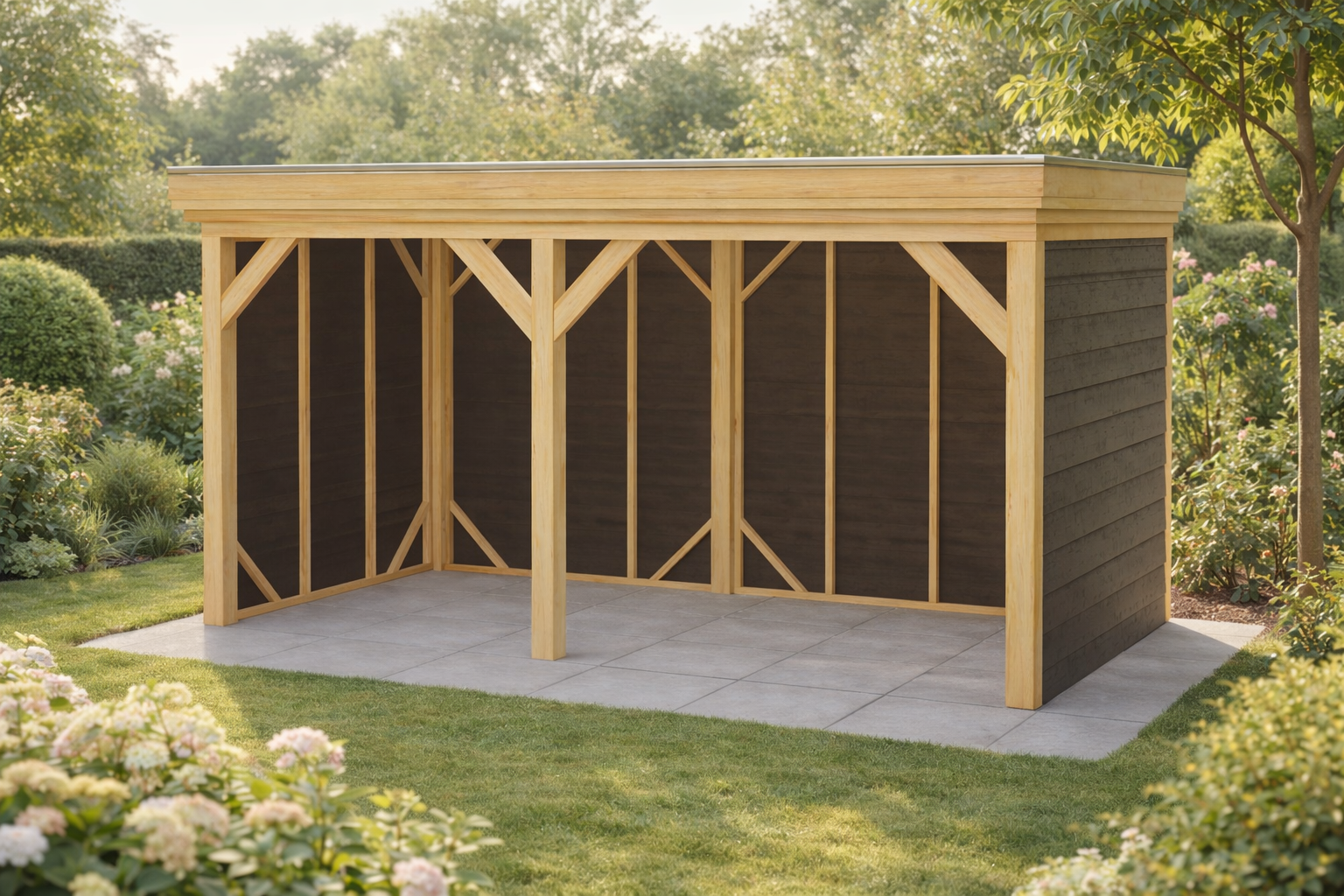 Overkapping Novo 450x250 cm Douglas met vuren rabat wanden (Incl. EPDM)
