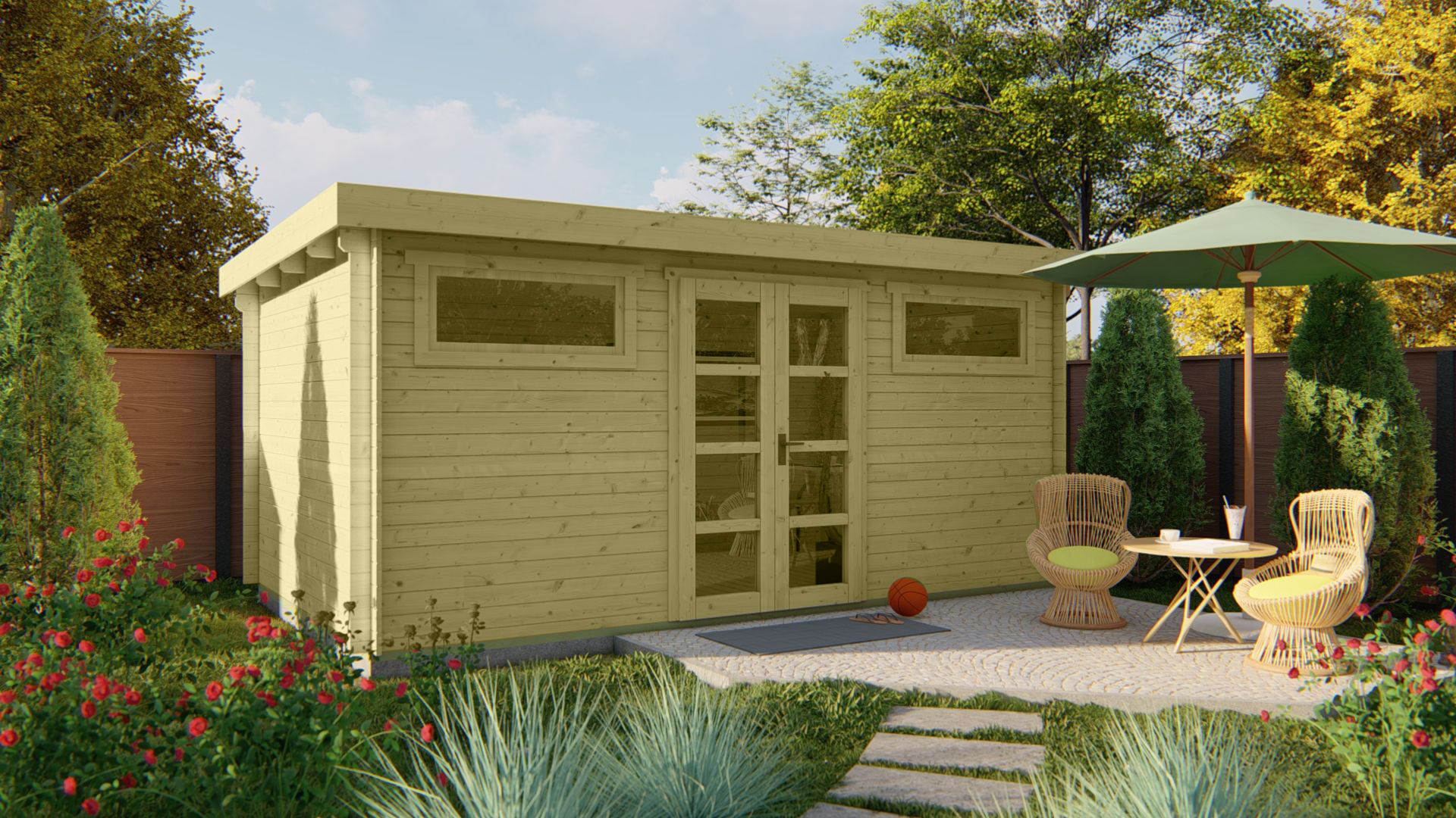 Blokhut Zutphen 500x300 cm - red class wood geïmpregneerd afbeelding