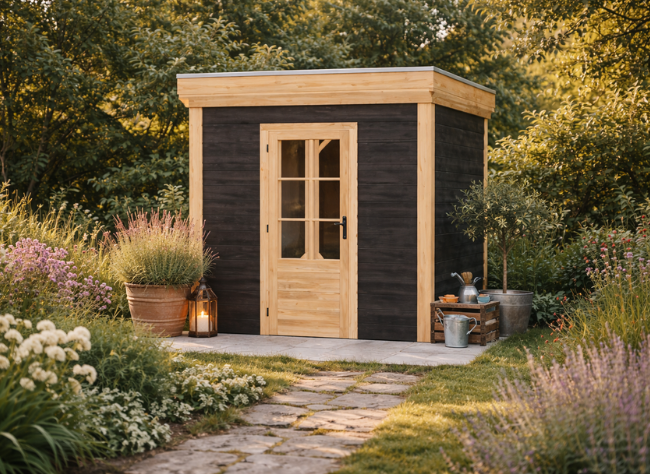 Blokhut Spijk 250x300 cm Douglas blank met vuren rabat wanden (incl. EPDM)